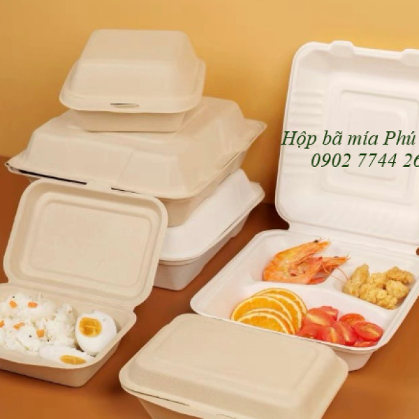 Hộp bã mía 1 ngăn nắp liền 750ml